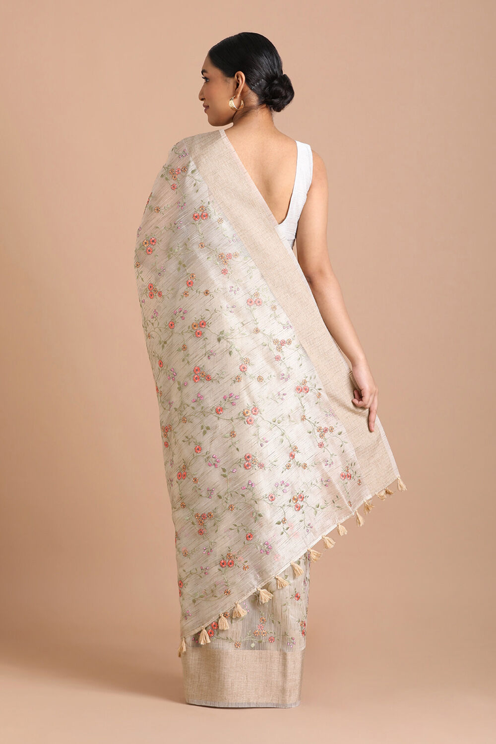 Beige Pure Embroidered Saree image number null