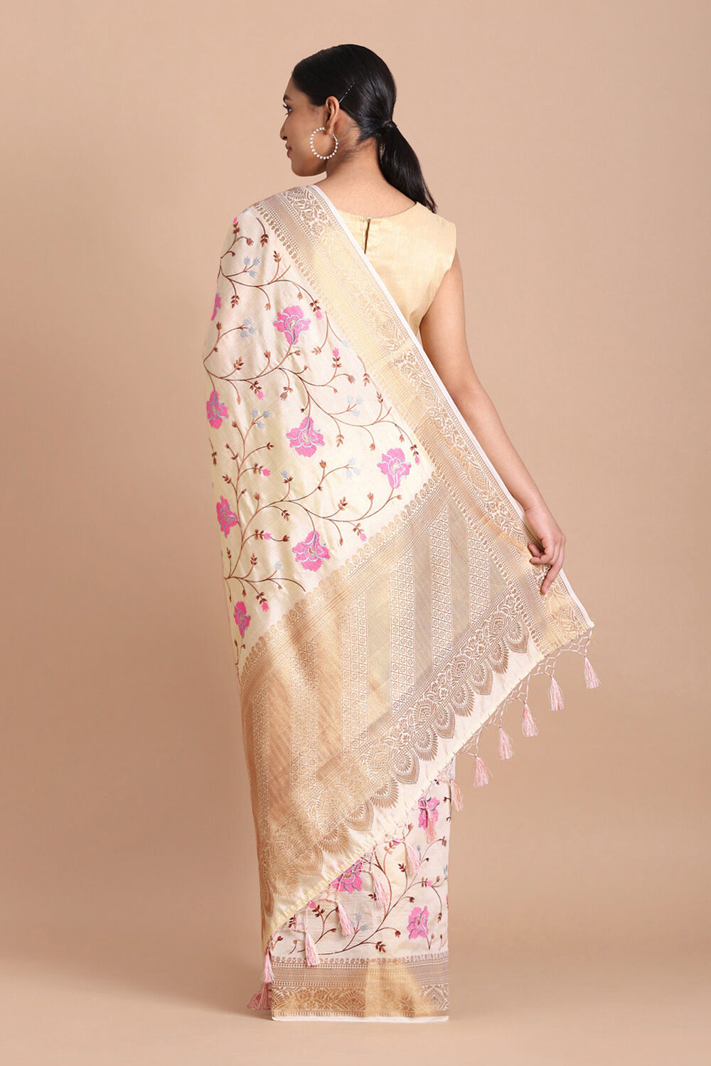 Beige Pure Embroidered Saree image number null