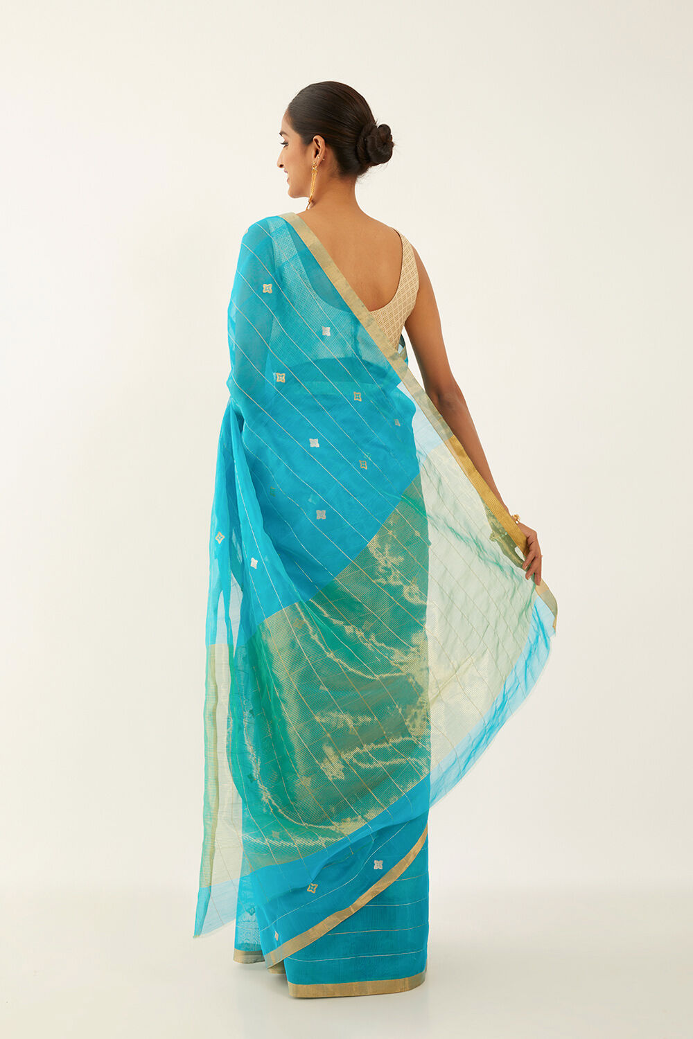 Blue Pure Silk Cotton Chanderi Saree image number null