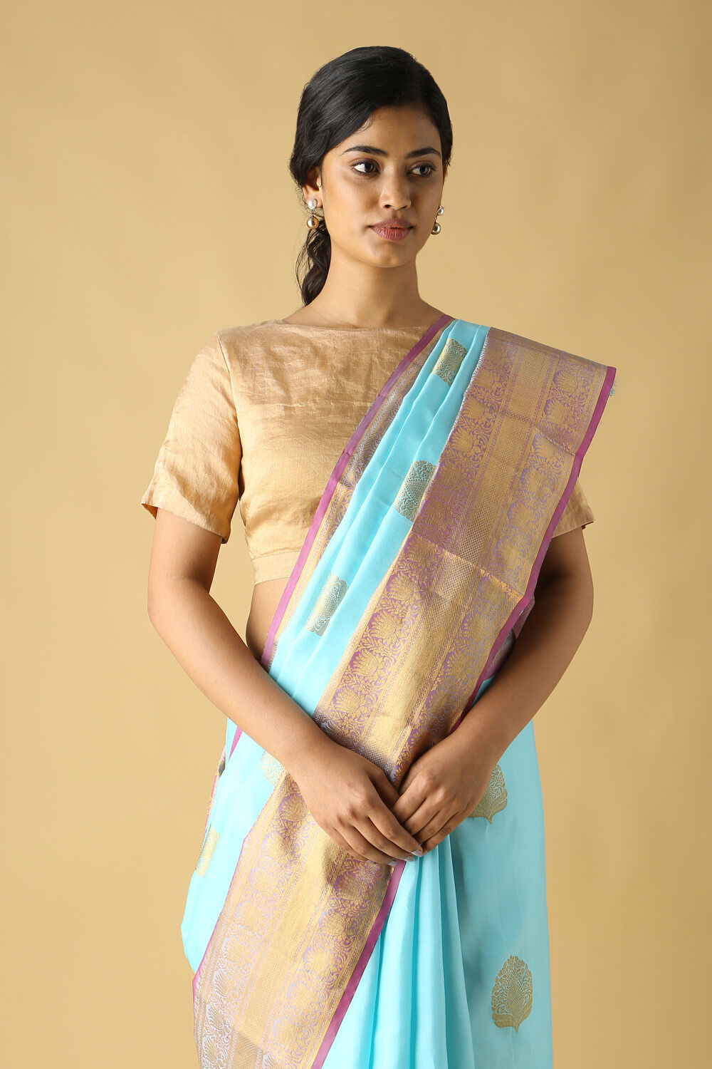 Light Blue Pure Silk Kanjivaram Saree image number null