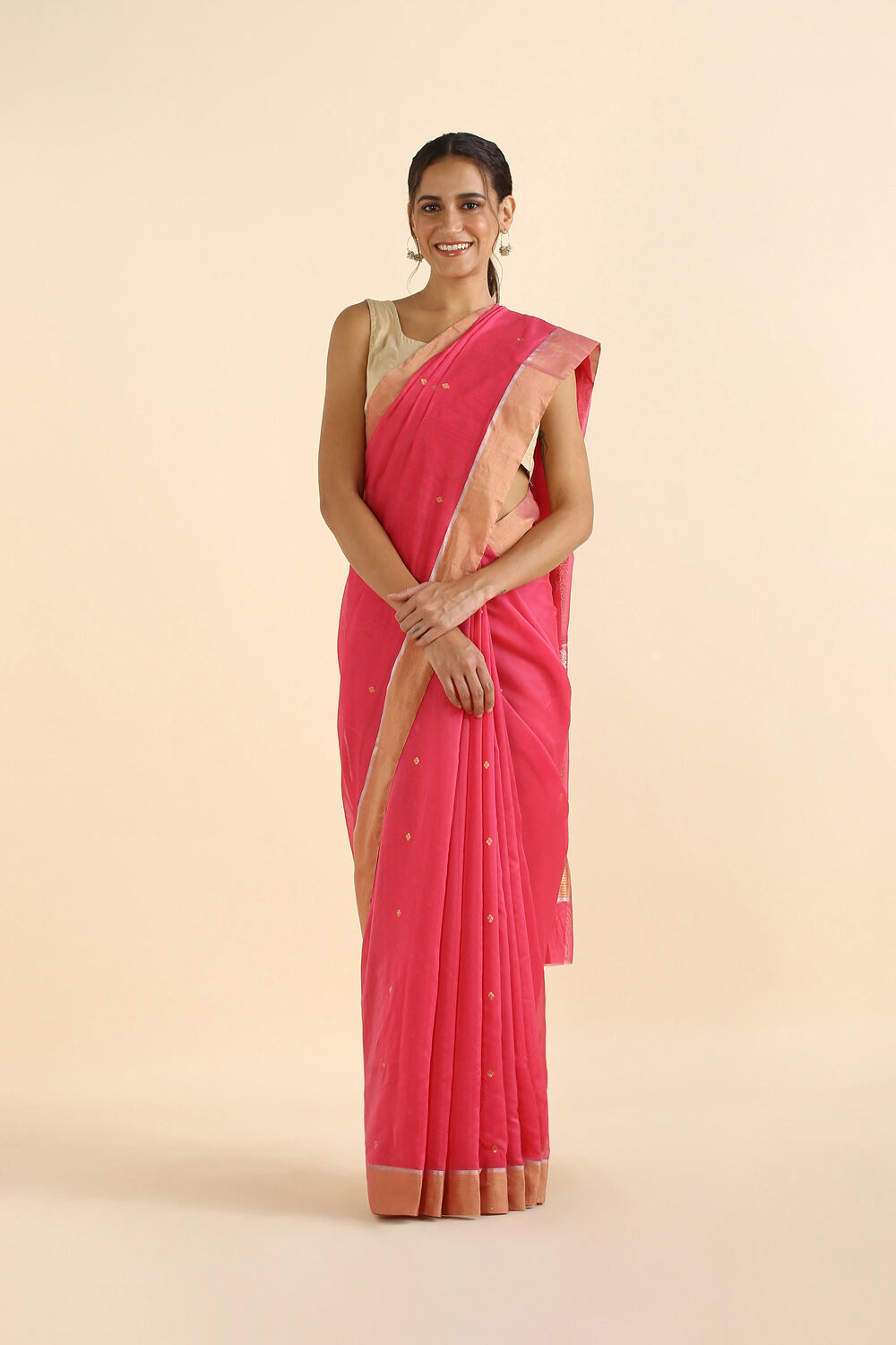 Pink Pure Silk Cotton Chanderi Saree image number null