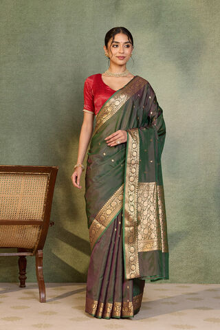 Green Silk Viscose Cutwork Banarasi Saree thumbnail image number null