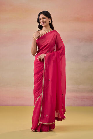 Red Viscose Organza Embroidered Saree image number