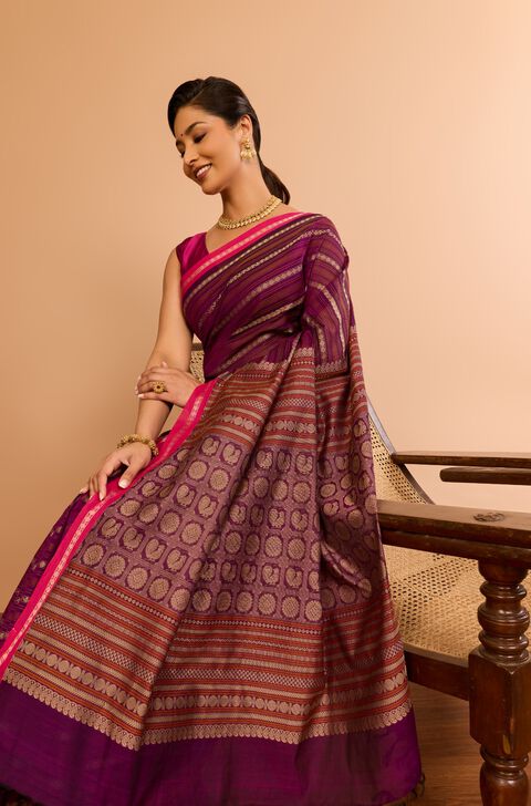 Dark Violet Cotton Woven Saree