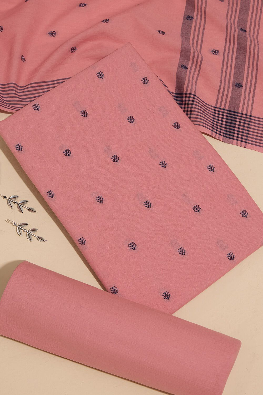 Pink Pure Cotton Cutwork Unstitched Suit Set image number null