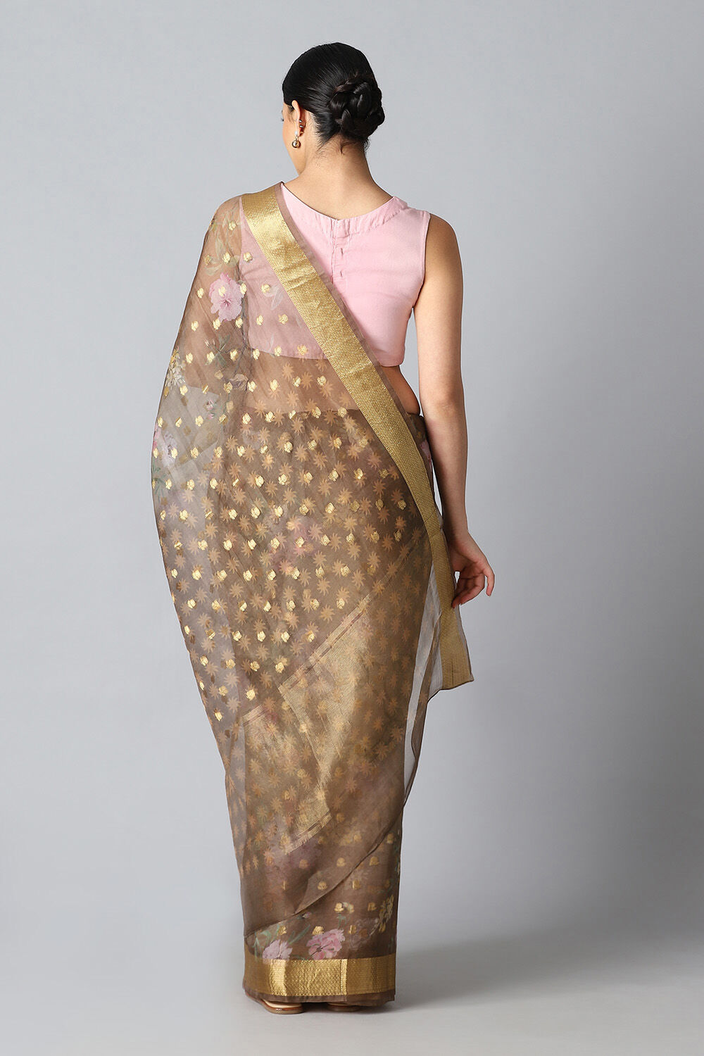 Brown Pure Organza Digital Printed Saree image number null