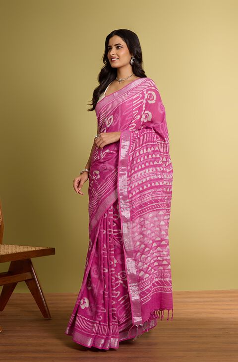 Light Pink Viscose Cotton Dabu Saree