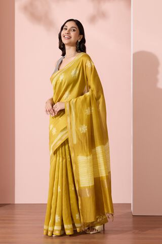 Light Yellow Pure Silk Cotton Shibori Saree thumbnail image number null