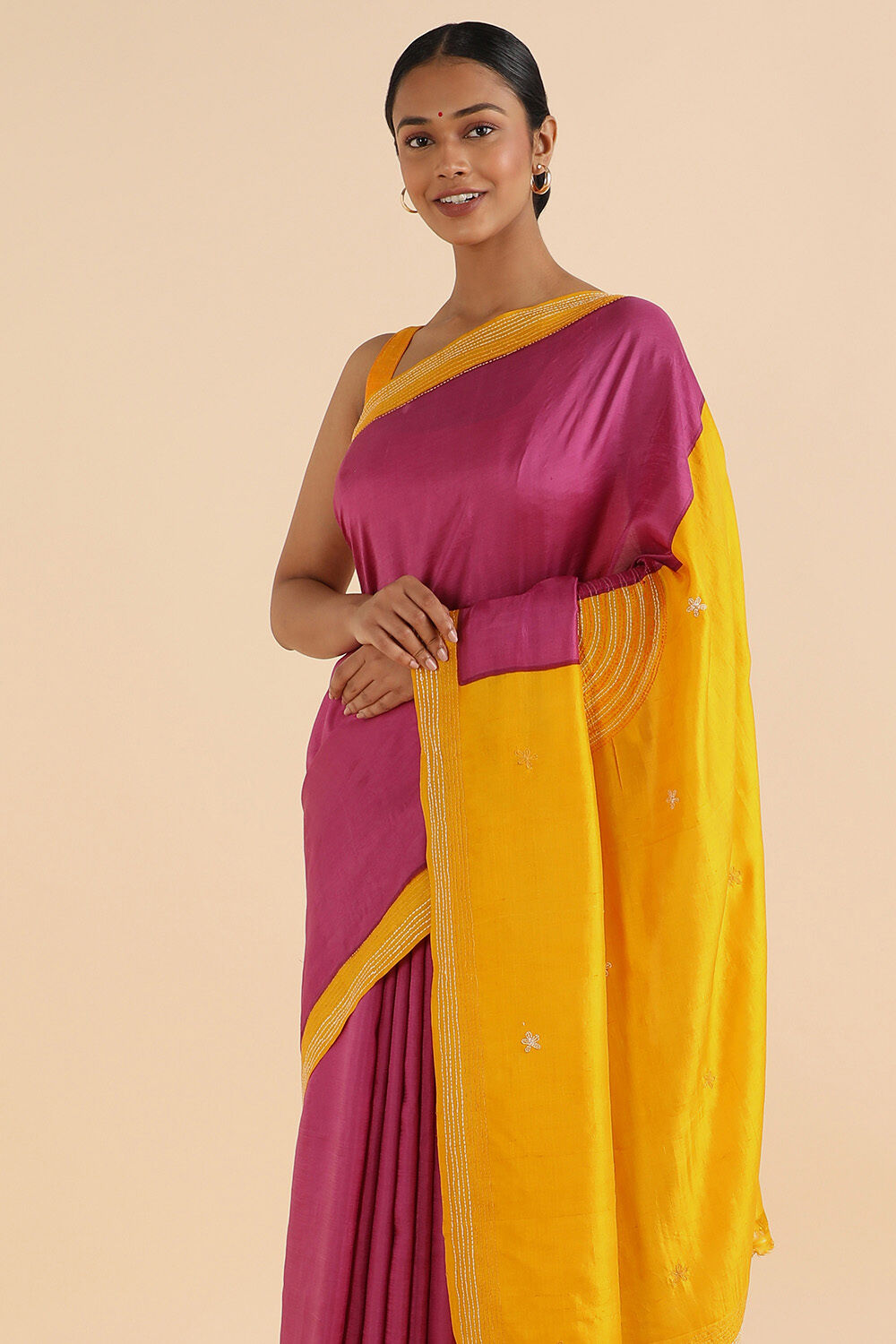 Pink Pure Silk Kantha Saree image number null