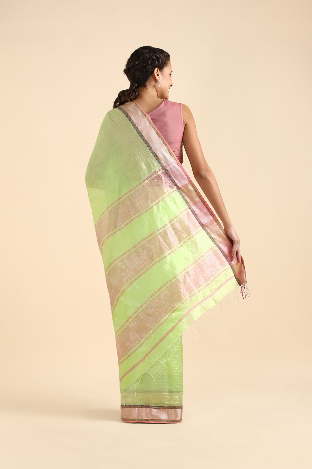 Green Pure Silk Maheswari Saree image number null