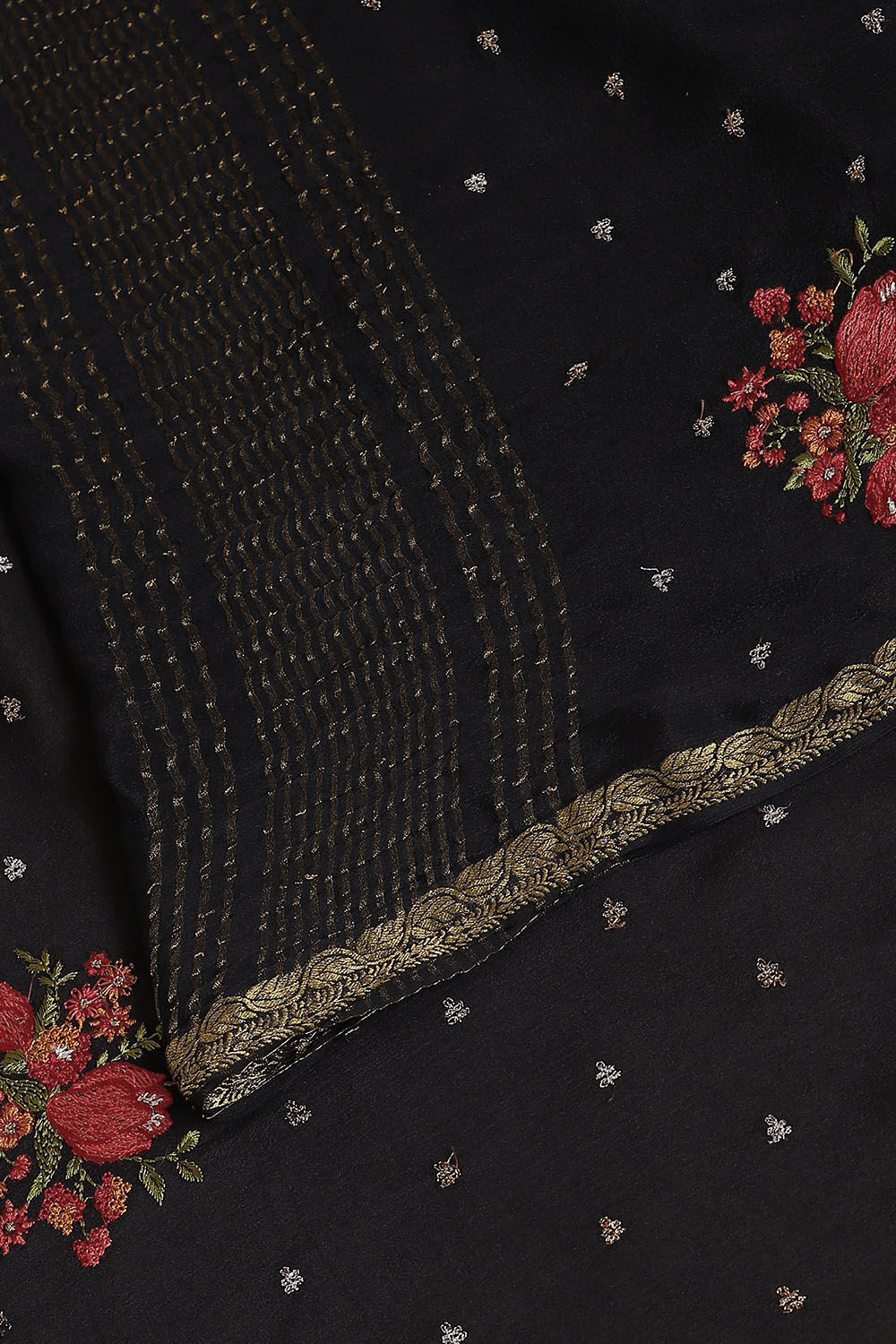 Black Pure Viscose Embroidered Saree image number null