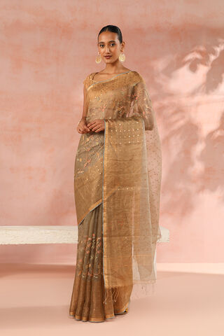 Grey Contemporary Pure Tissue Organza Embroidery Saree thumbnail image number null