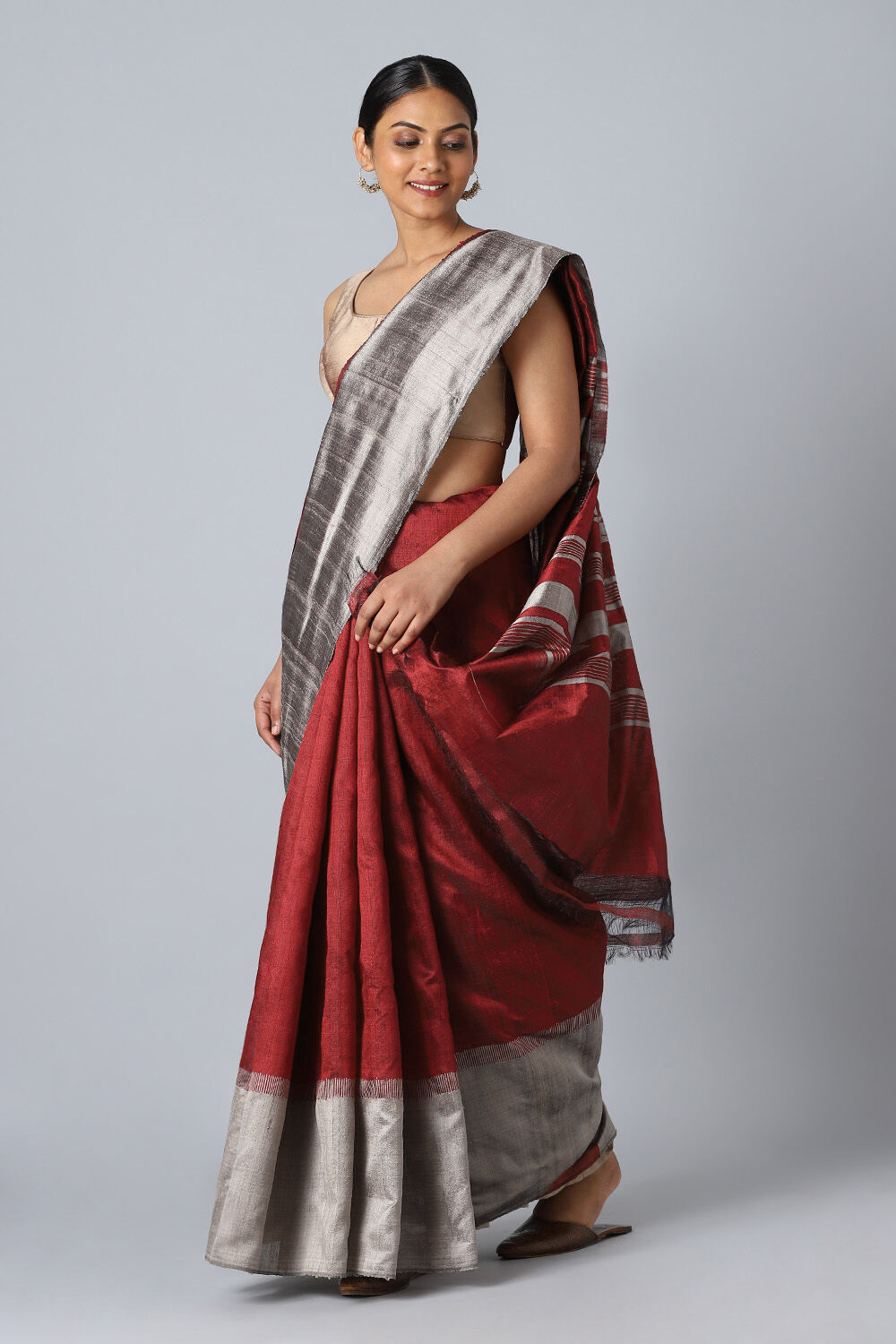 Dark Red Pure Silk Woven Saree image number null