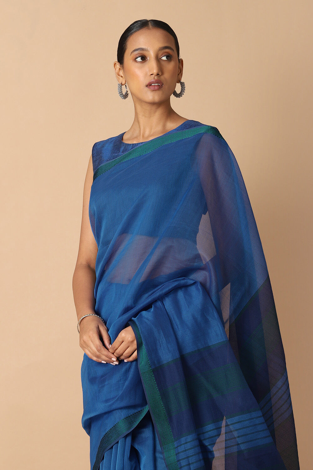 Blue Pure Silk Cotton Maheswari Saree image number null