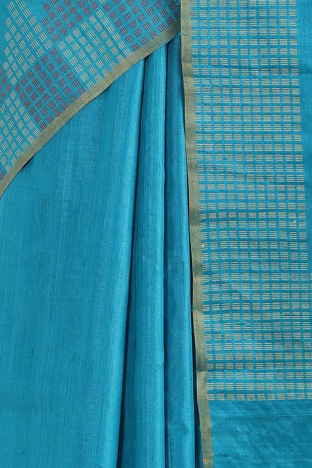 Light Pure Blue Tussar Woven Saree image number null