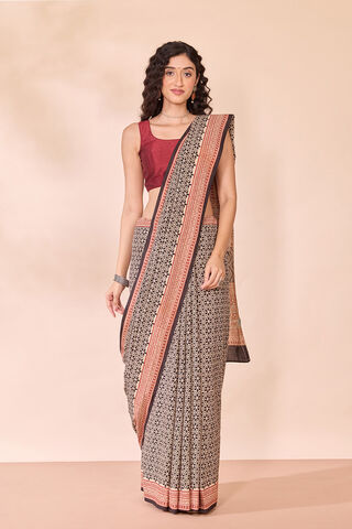 Black Rajasthan Block Printed Pure Cotton Saree thumbnail image number null