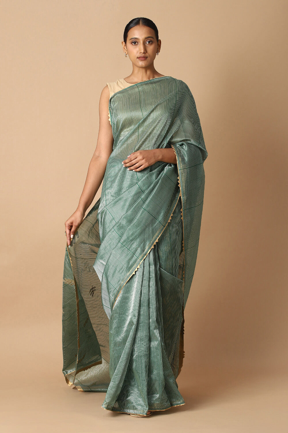 Dark Green Pure Tissue Silk Embroidered Saree image number null