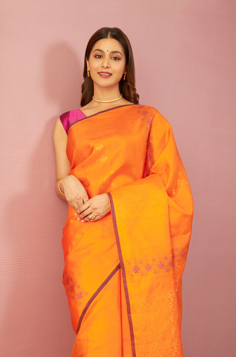 Orange Woven Pure Soft Silk Saree