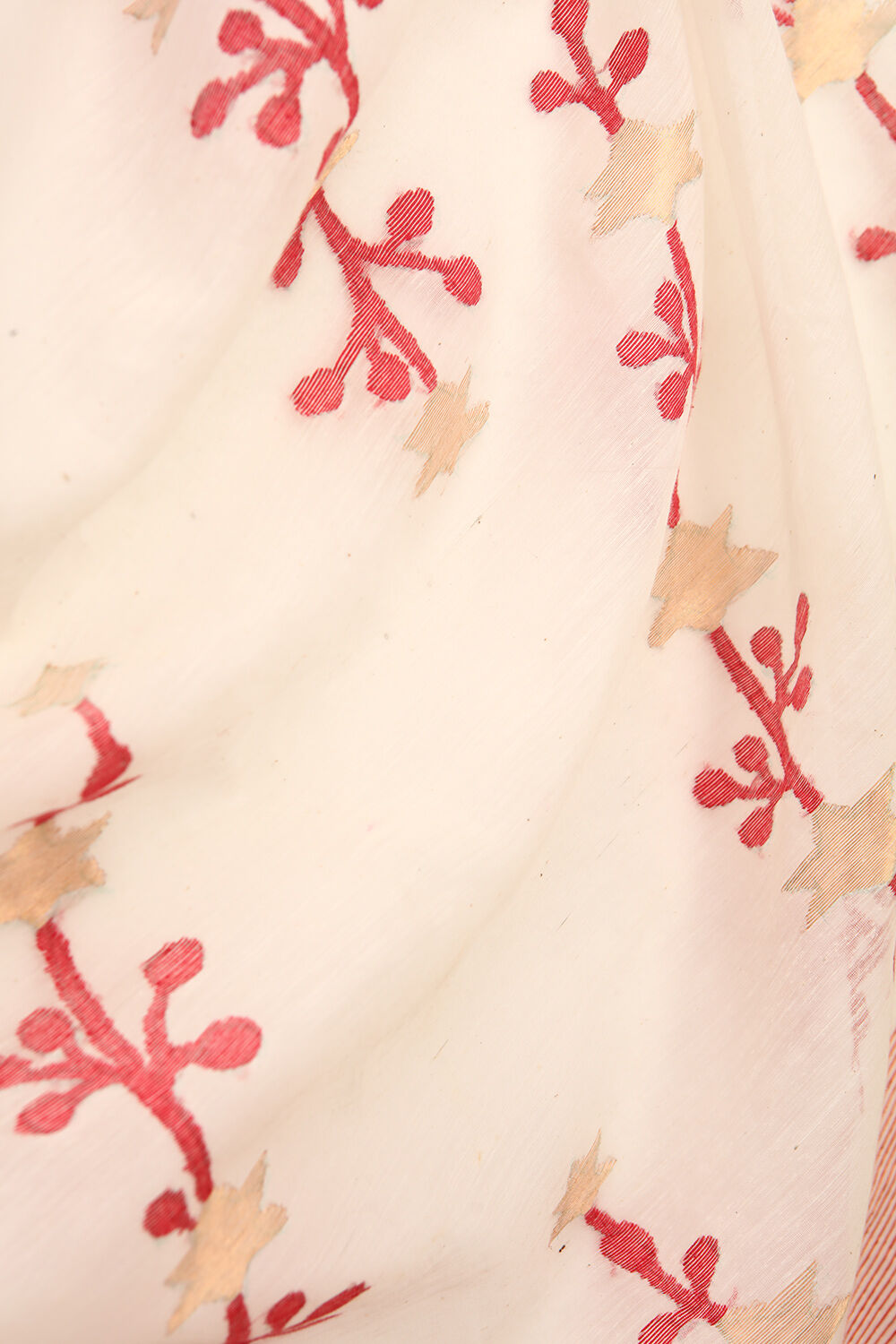 Off-White Bengali Silk Khadi Cotton Jamdani Saree image number null
