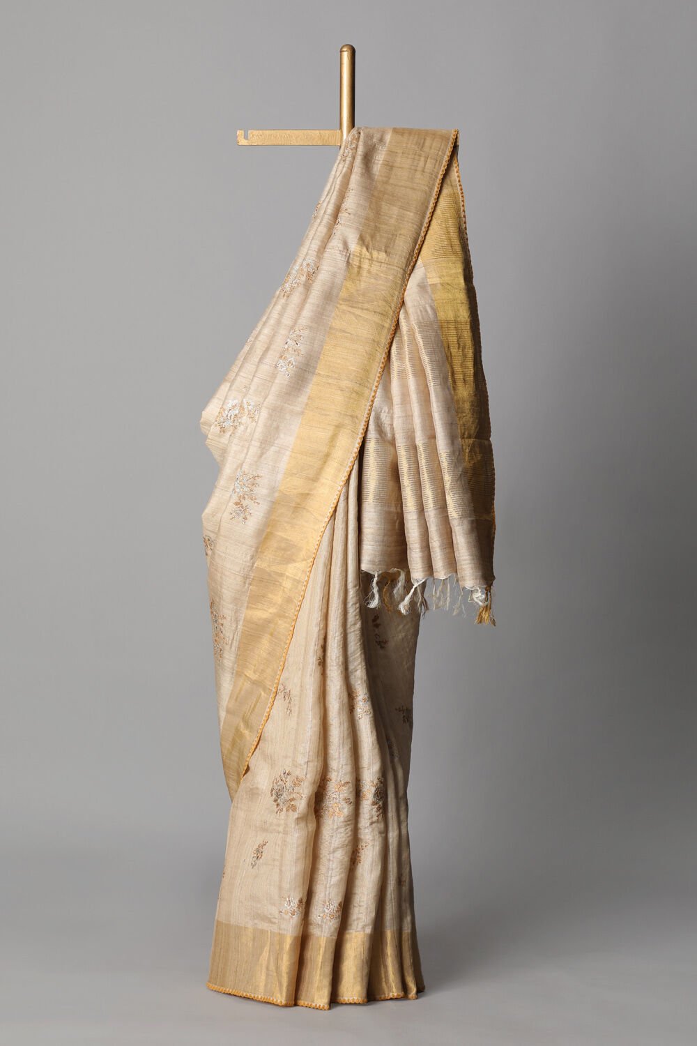 Beige Pure Tussar Silk Embroidered Saree image number null