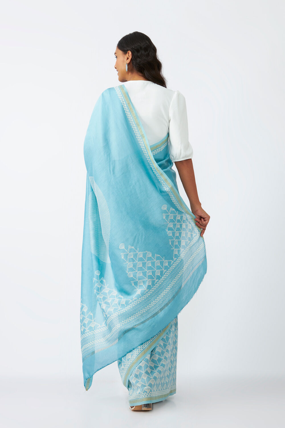 Blue Pure Silk Cotton Printed Saree image number null