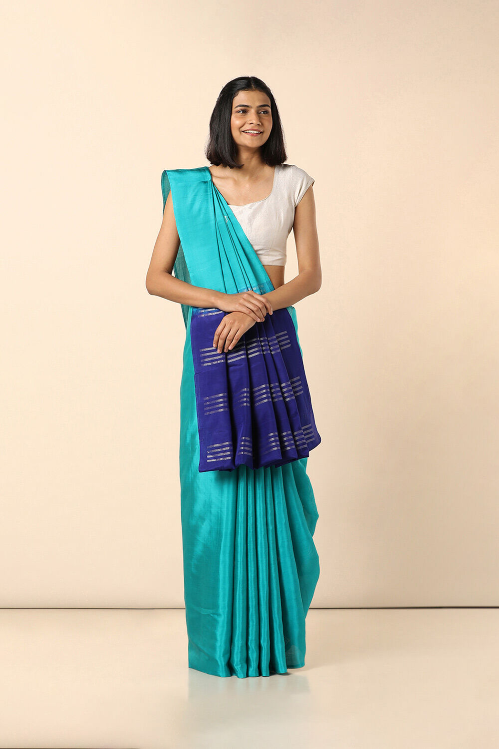 Blue Pure Silk Tencel South Saree image number null