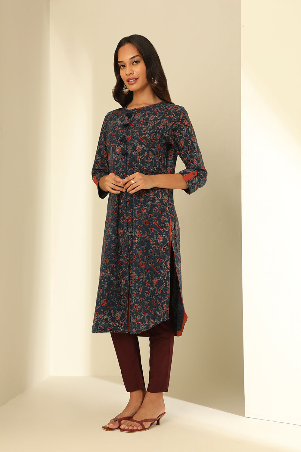Blue Cotton Printed Kurta image number null