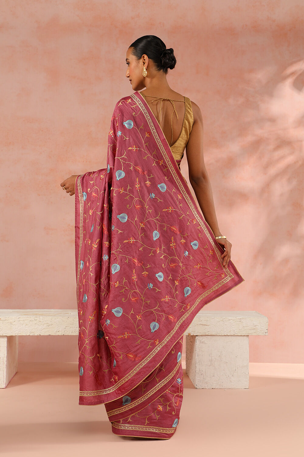 Pink Contemporary Pure Tussar Silk Embroidery Saree image number null