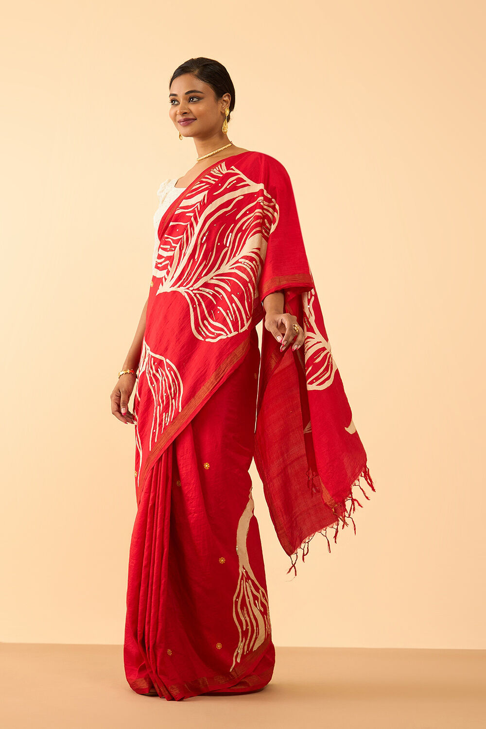 Red Pure Silk Hand Painted Saree image number null