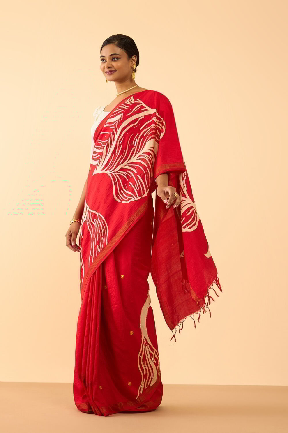 Red Pure Silk Hand Painted Saree image number null