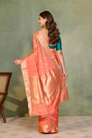 Orange Silk Viscose Cutwork Banarasi Saree thumbnail image number null