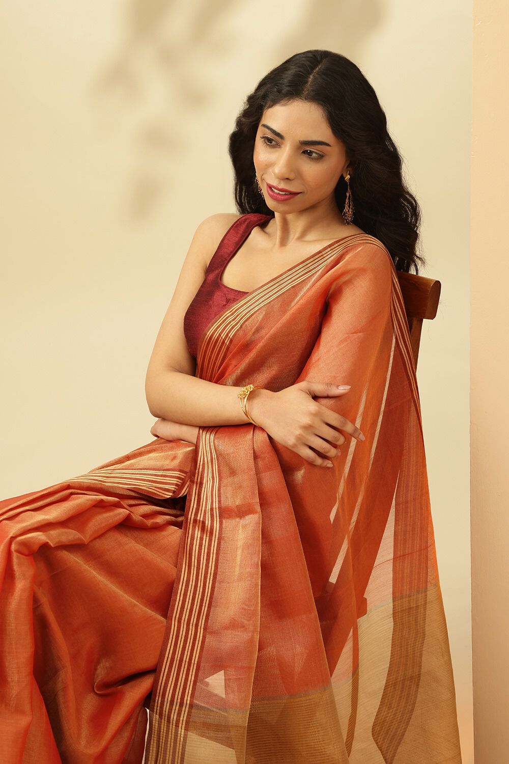 Red Woven Pure Tissue Cotton Chanderi Saree image number null