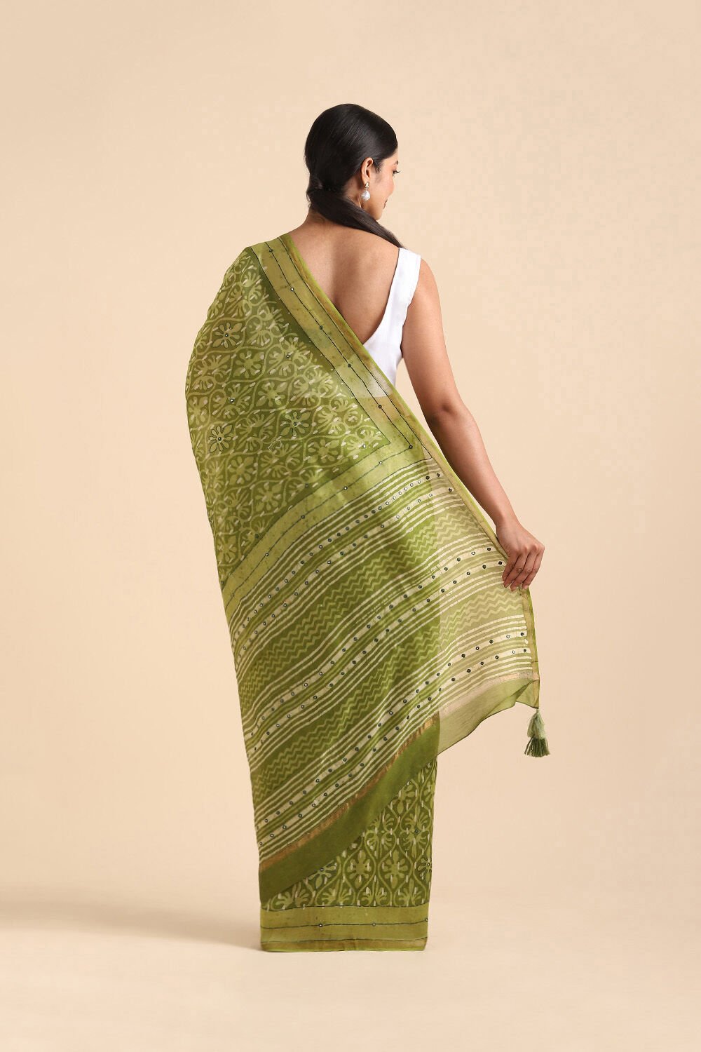 Green Pure Silk Cotton Chanderi Saree image number null