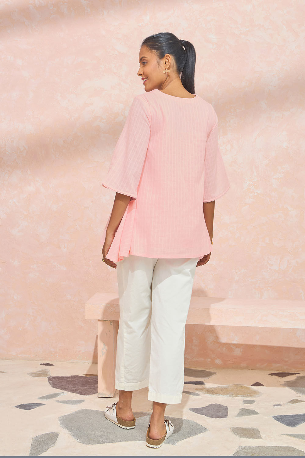 Light Pink Pure Cotton Embroidered Short Top image number null
