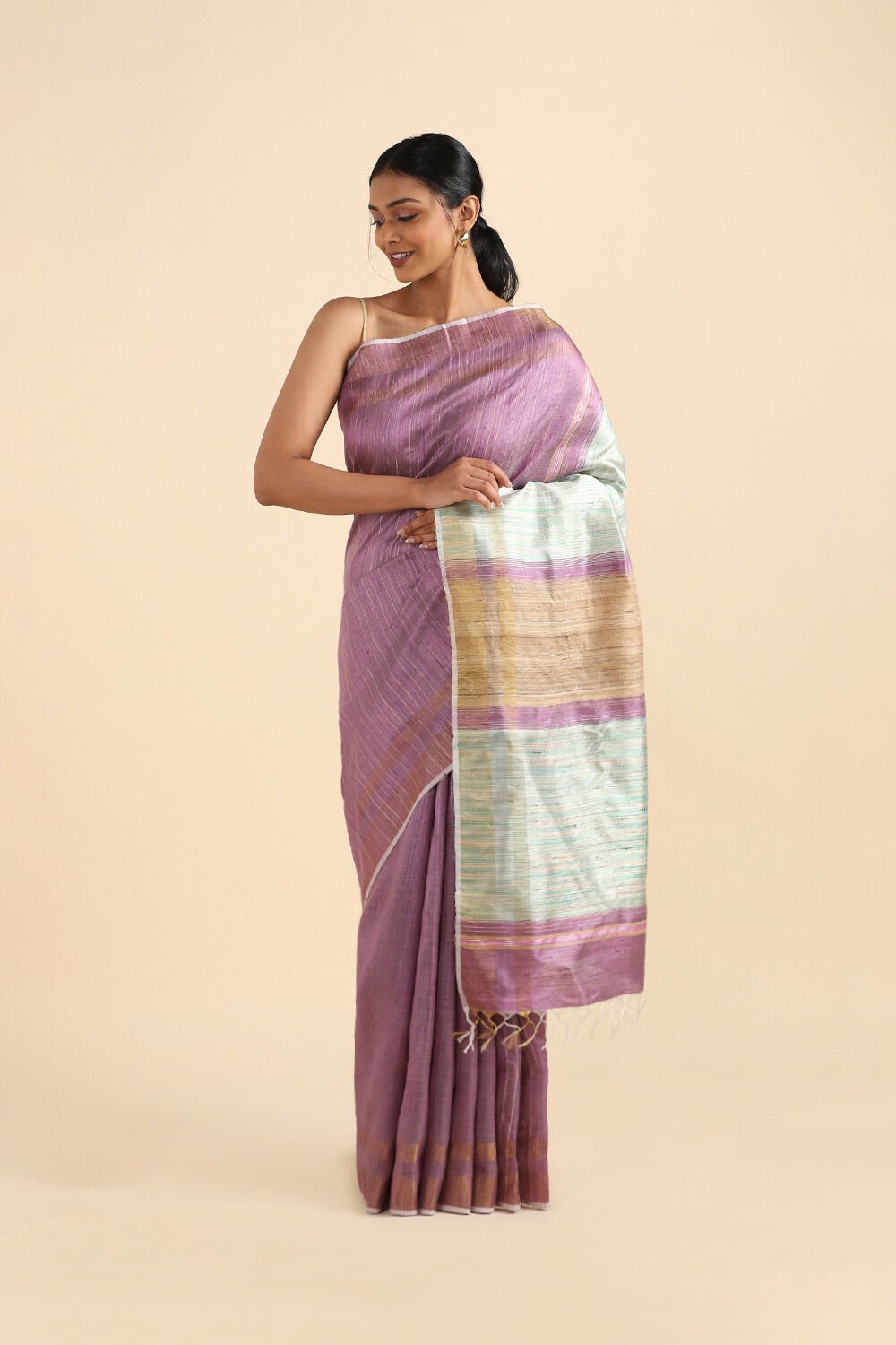 Purple Pure Tussar Silk Tie and Dye Saree image number null