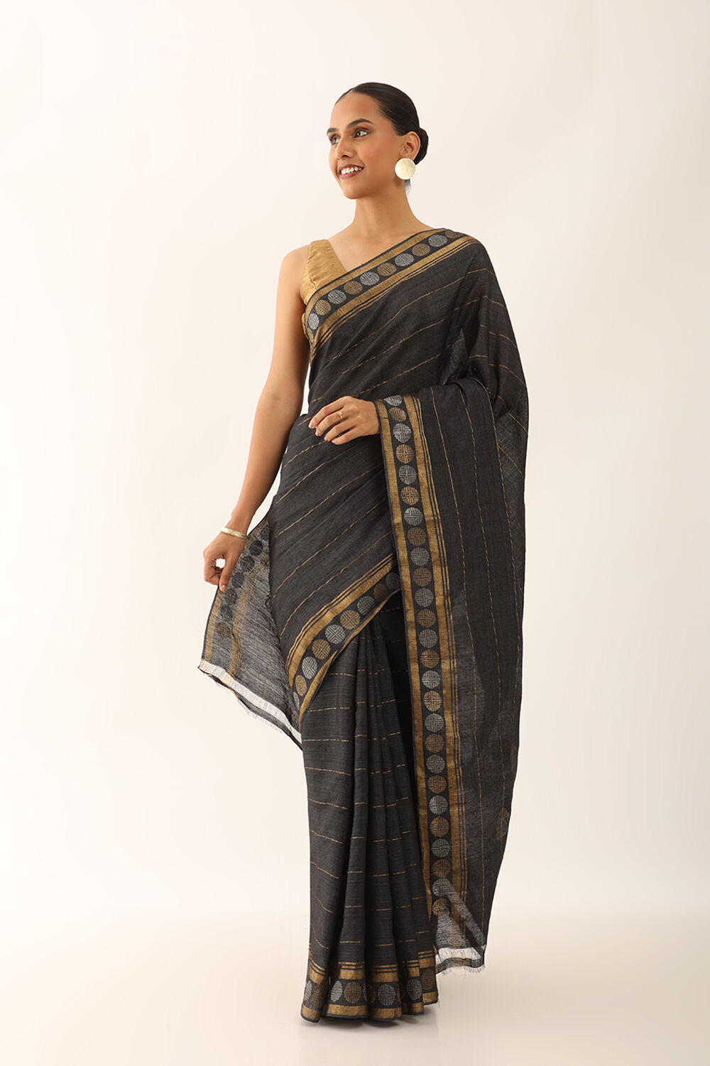 Black Chattisgarh Pure Tussar Silk Woven Saree image number null