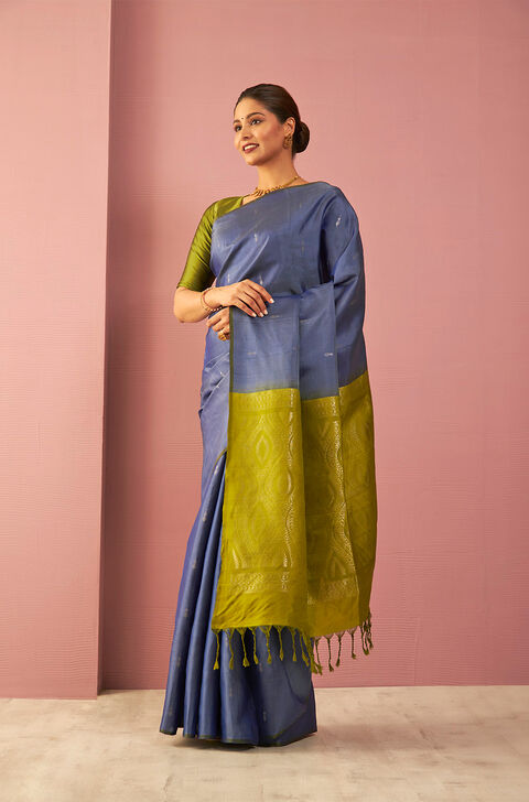 Blue Woven Pure Soft Silk Saree