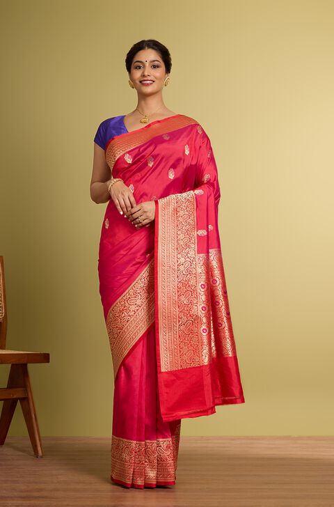 Dark Pink Pure Silk Kadwa Banarasi Saree