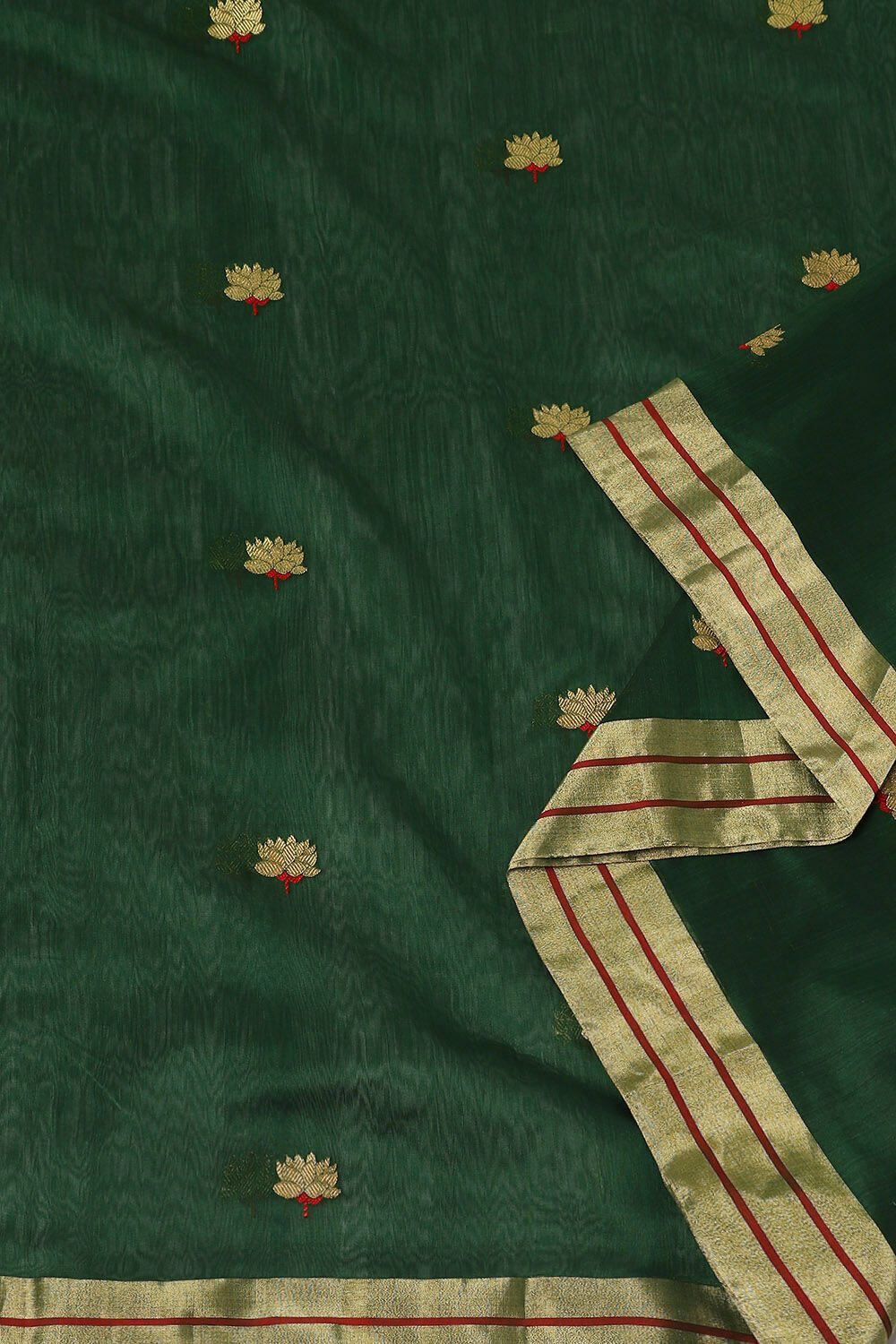 Dark Green Pure Silk Cotton Chanderi Saree image number null