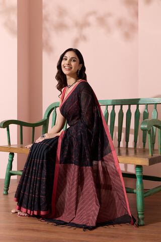Black Bengal Pure Cotton Kantha Embroidered Saree image number
