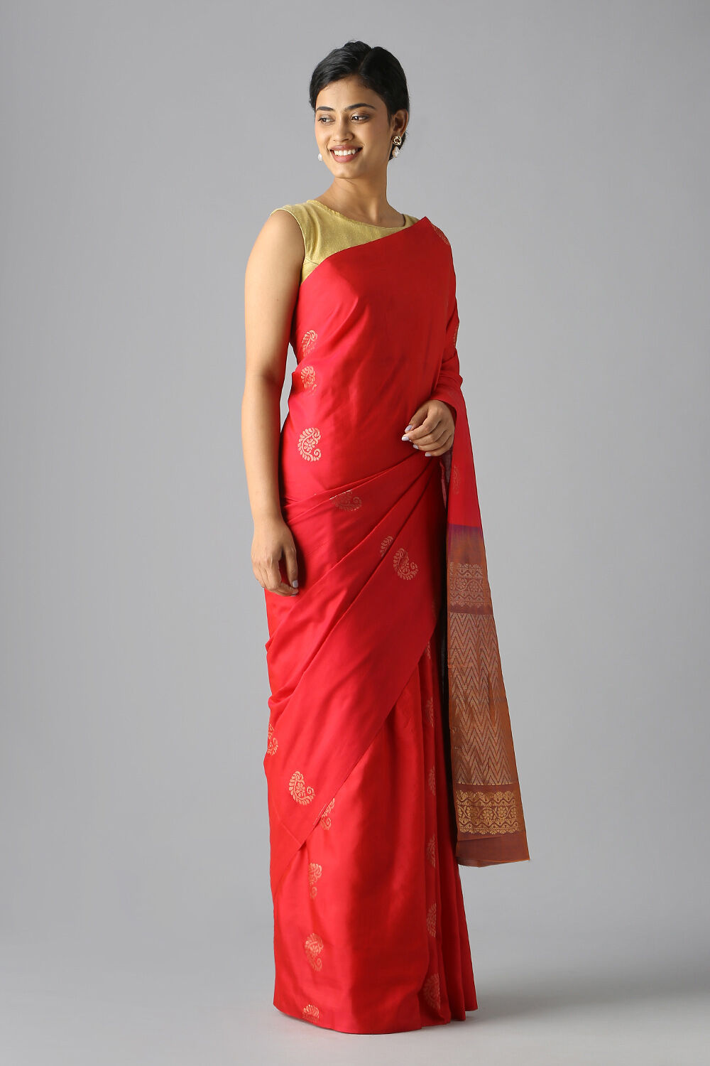Red Pure Silk Tencel South Saree image number null