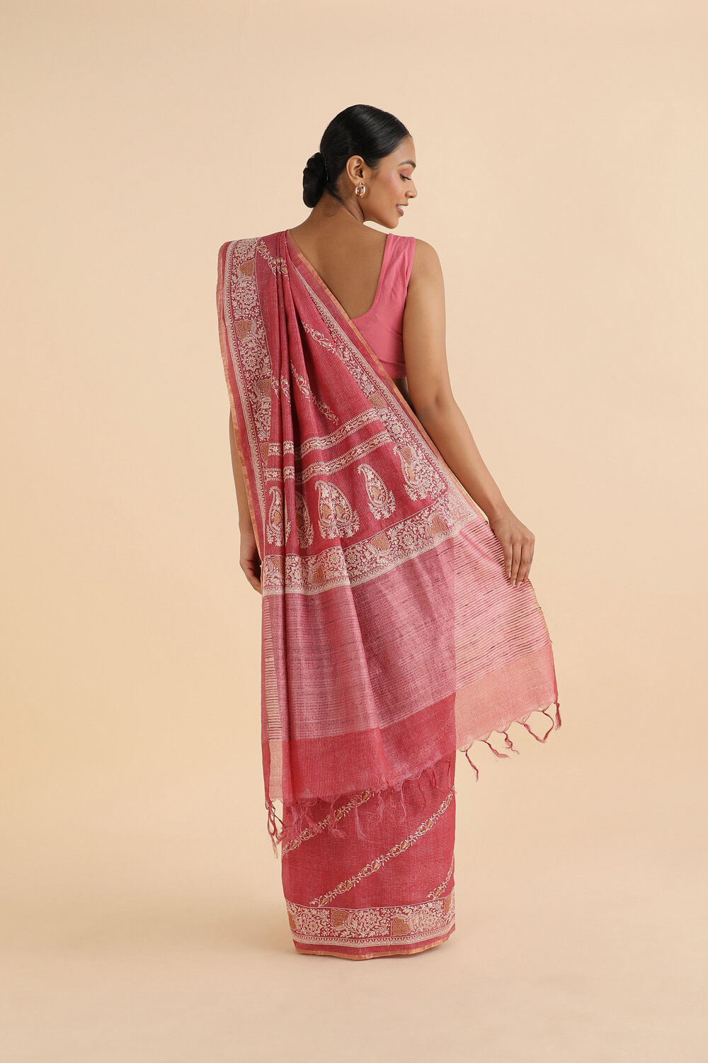 Pink Pure Tussar Embroidered Saree image number null