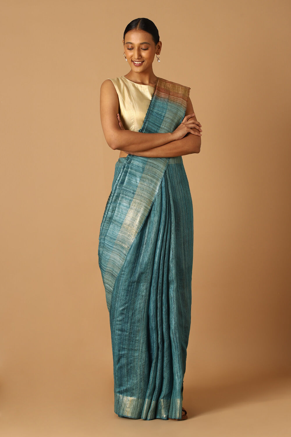 Blue Pure Tussar Silk Tie and Dye Saree image number null