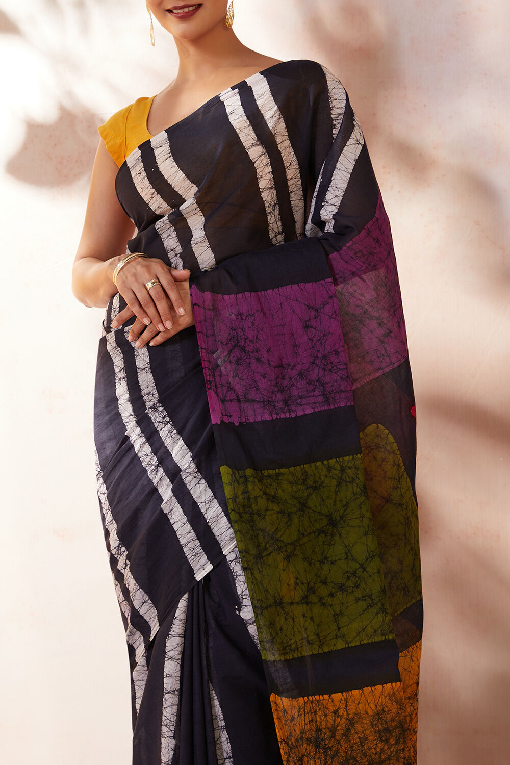 Black Pure Cotton Batik Saree image number null