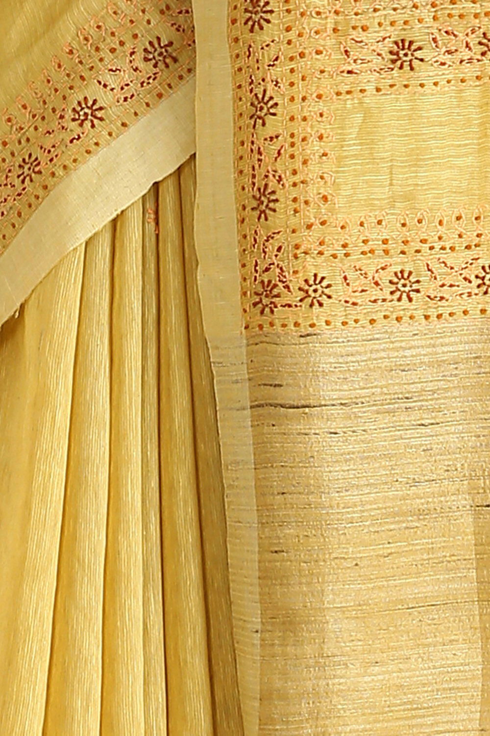 Yellow Embroidered Pure Silk Linen Saree image number null
