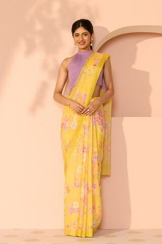 Light Yellow Printed Viscose Crepe Saree thumbnail image number null