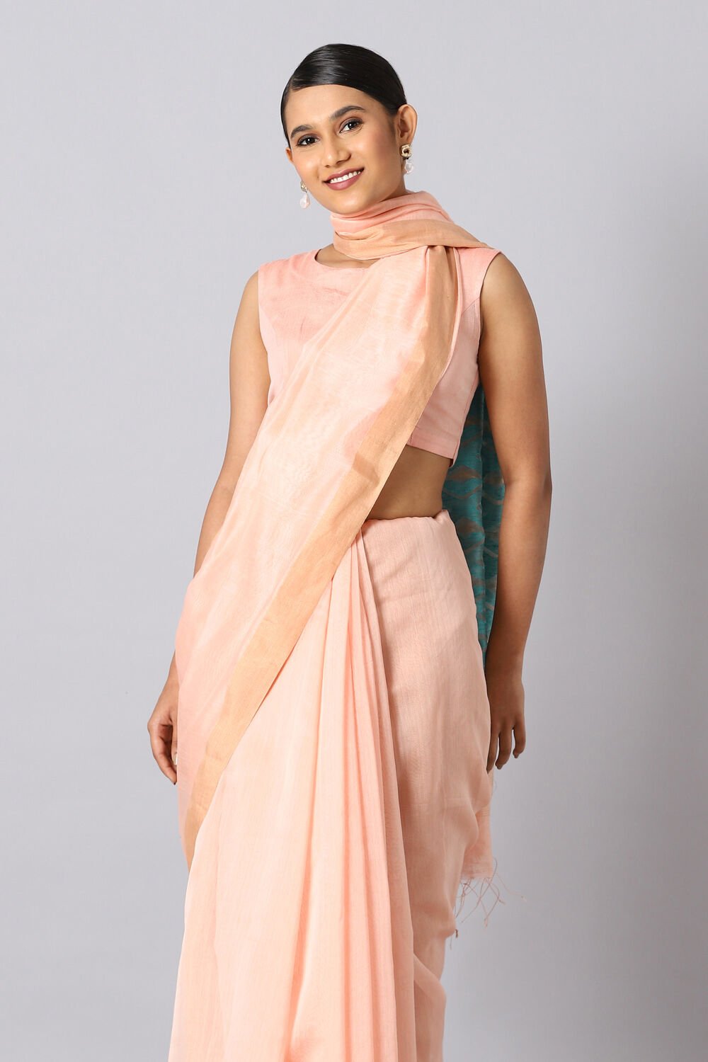 Light Pink Pure Silk Cotton Jamdani Saree image number null