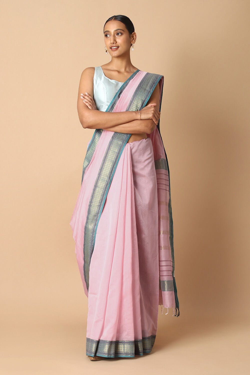Pink Pure Silk Cotton Maheswari Saree image number null