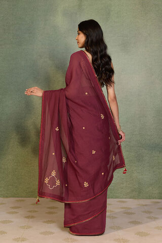 Dark Red Embroidered Pure Silk Cotton Saree thumbnail image number null