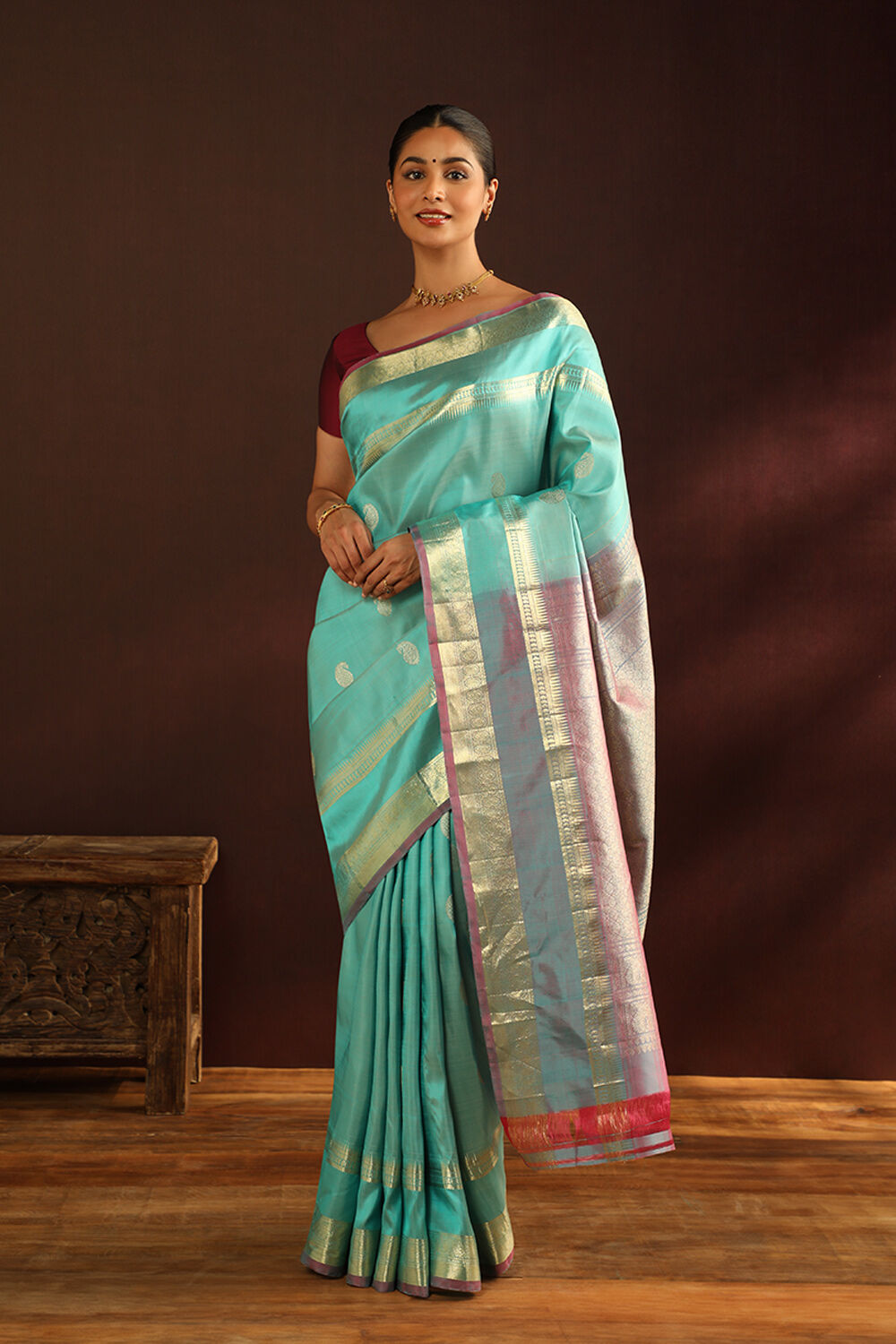 Blue Pure Silk Woven Kanjivaram Saree image number null